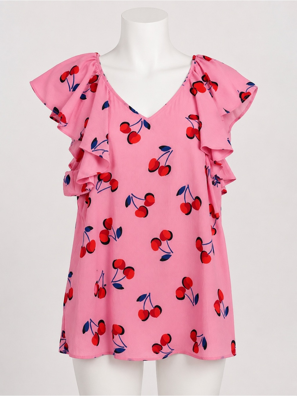 kate spade Pink Cherry-Print Ruffle Sleeve Blouse